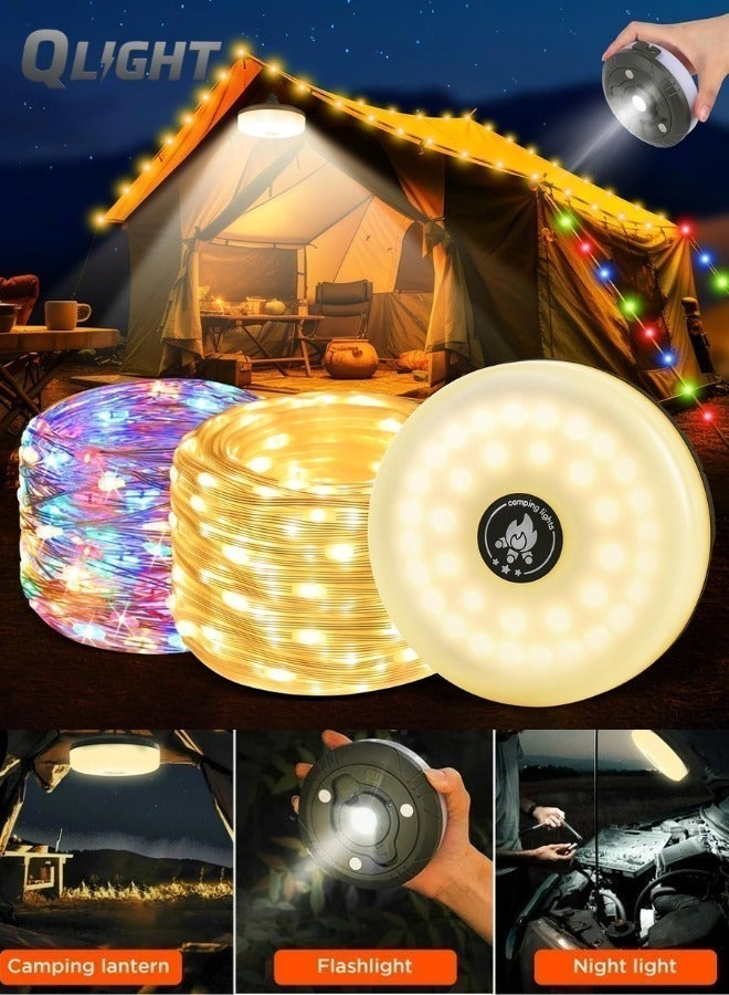 QLIGHT Camping String Lights, 4 in 1 Outdoor Camping Lantern with 8 Lighting Modes(32.8Ft), Quick 30s Recovery, Waterproof, Type-C Fast Charging, Portable Camping Lights for Camping/Yard/Hiking - Image 1